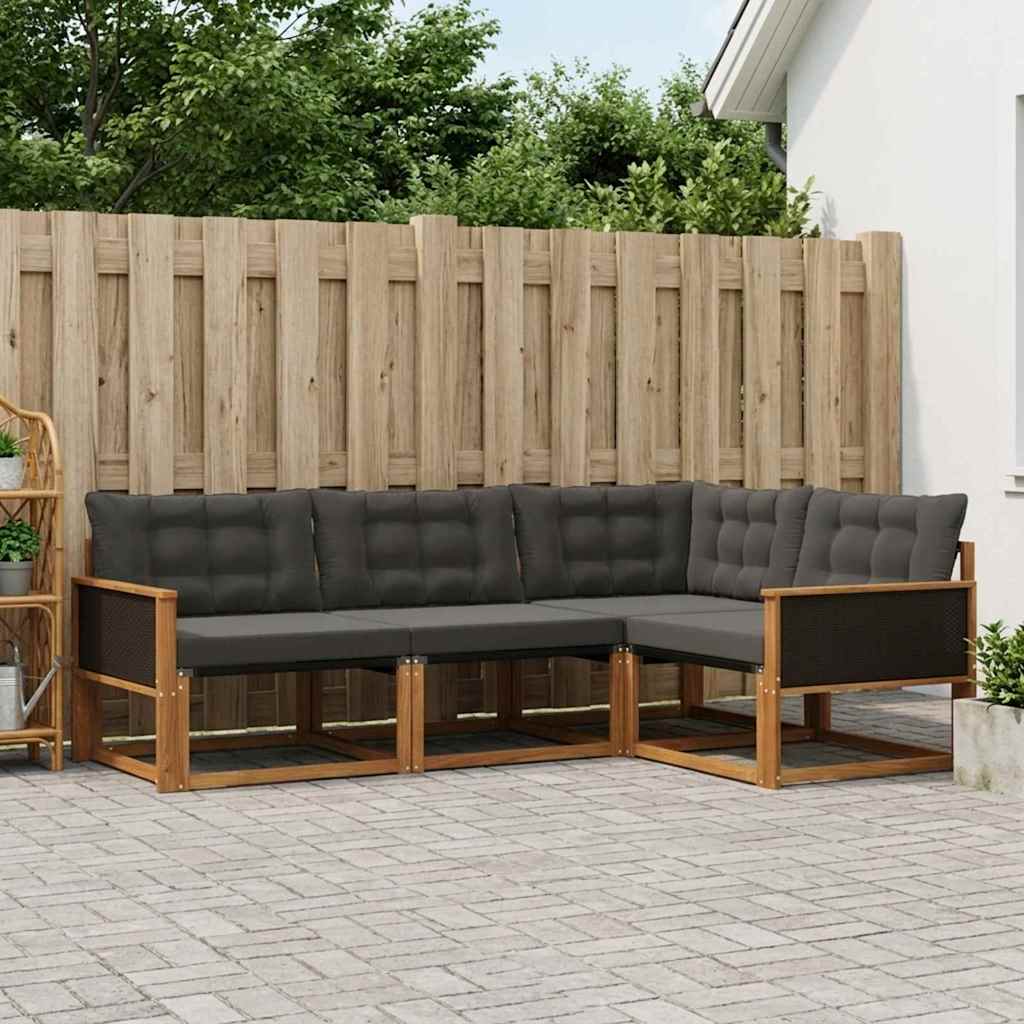 vidaXL Conjunto de sofás de exterior 4 uds. Natural y negro