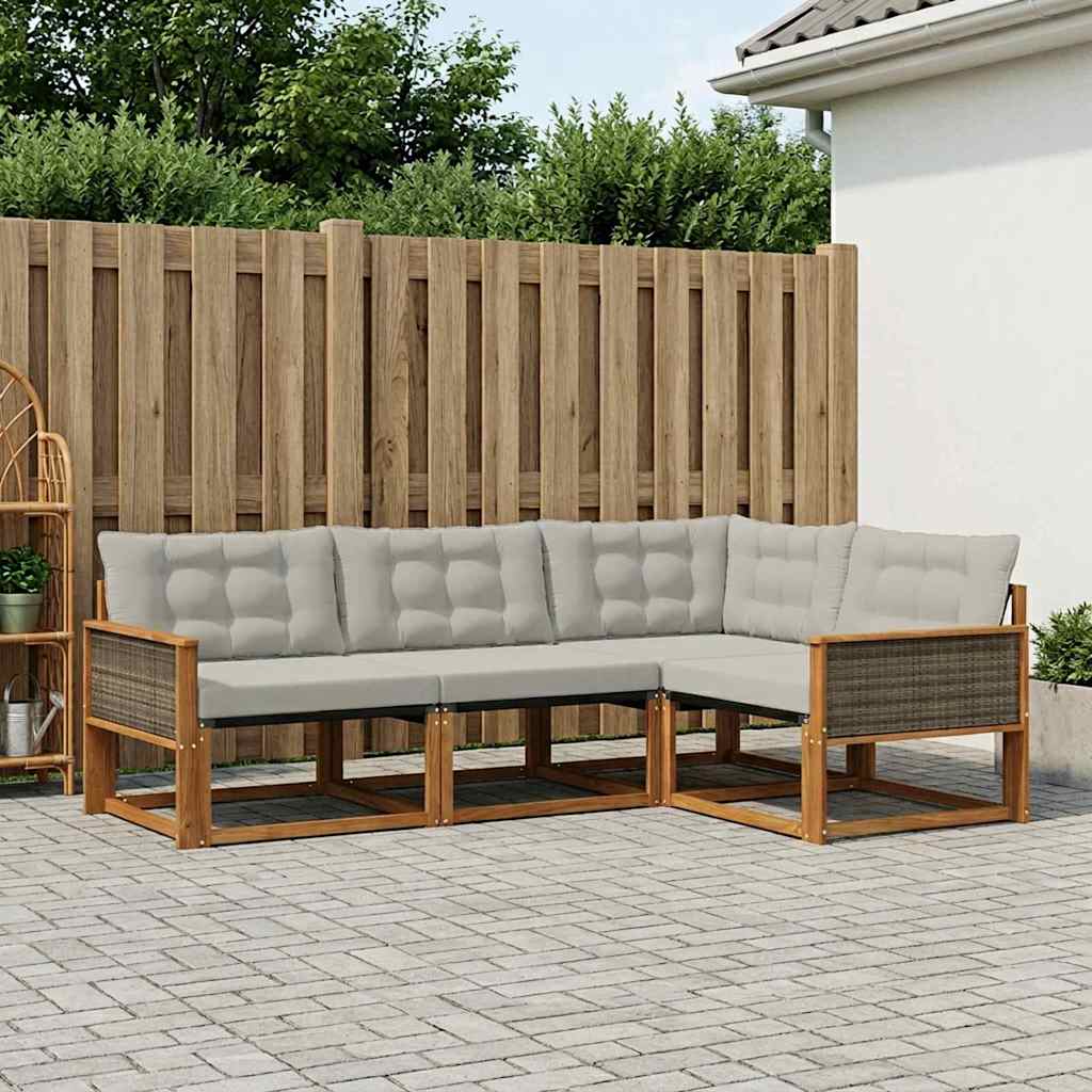 vidaXL Conjunto de sofás de exterior 4 uds. Natural y Gris Claro