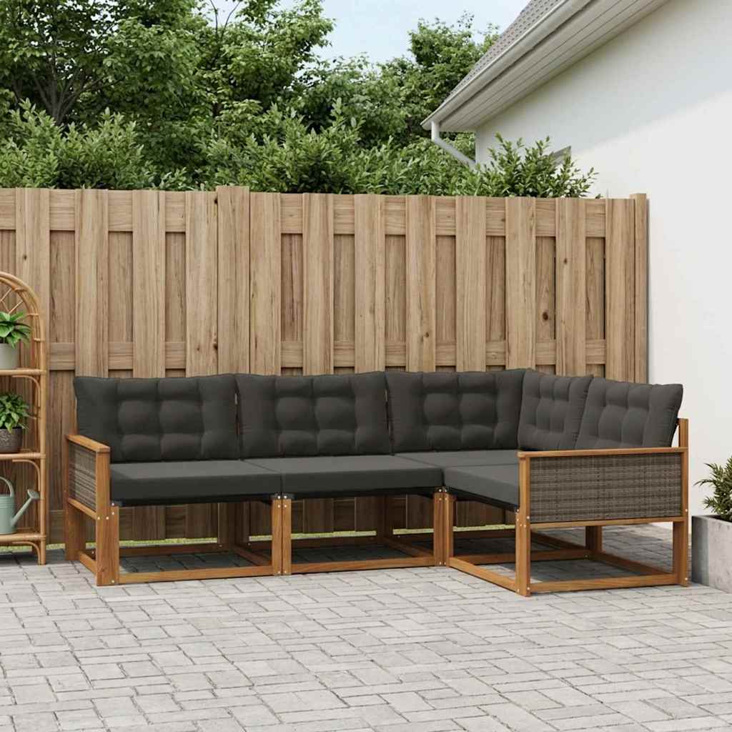 vidaXL Conjunto de sofás de exterior 4 uds. Natural y negro