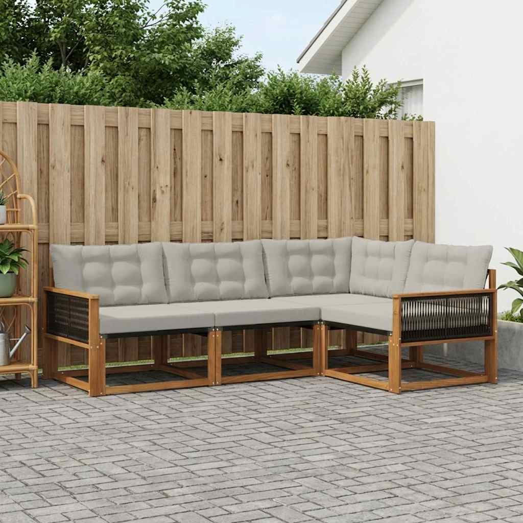 vidaXL Conjunto de sofás de exterior 4 uds. Natural y Gris Claro