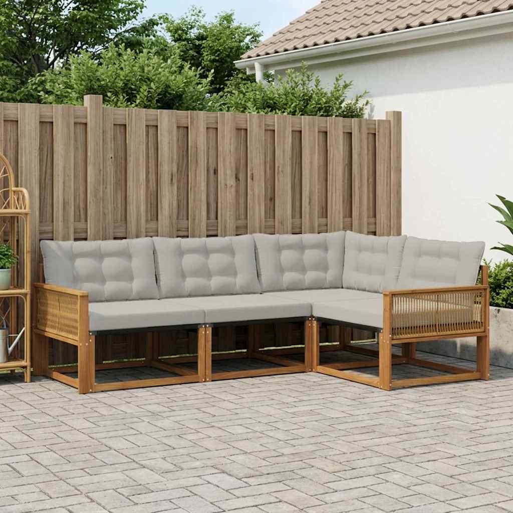 vidaXL Conjunto de sofás de exterior 4 uds. Natural y Gris Claro