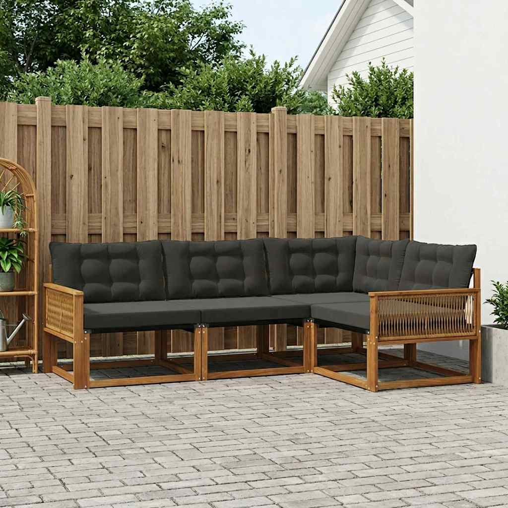 vidaXL Conjunto de sofás de exterior 4 uds. Natural y negro
