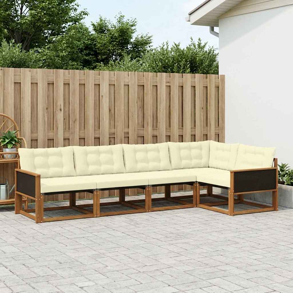 vidaXL Conjunto de sofás de exterior 5 uds. Natural y Crema