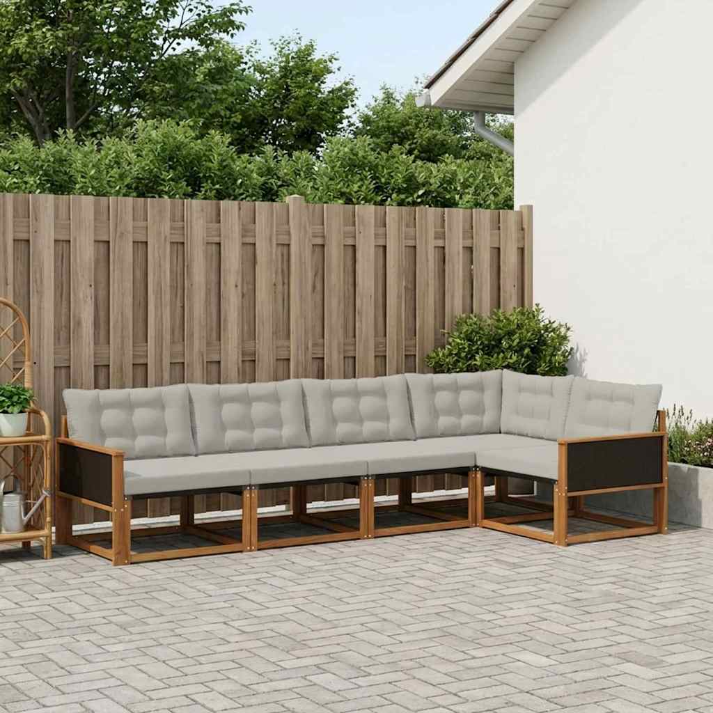 vidaXL Conjunto de sofás de exterior 5 uds. Natural y Gris Claro