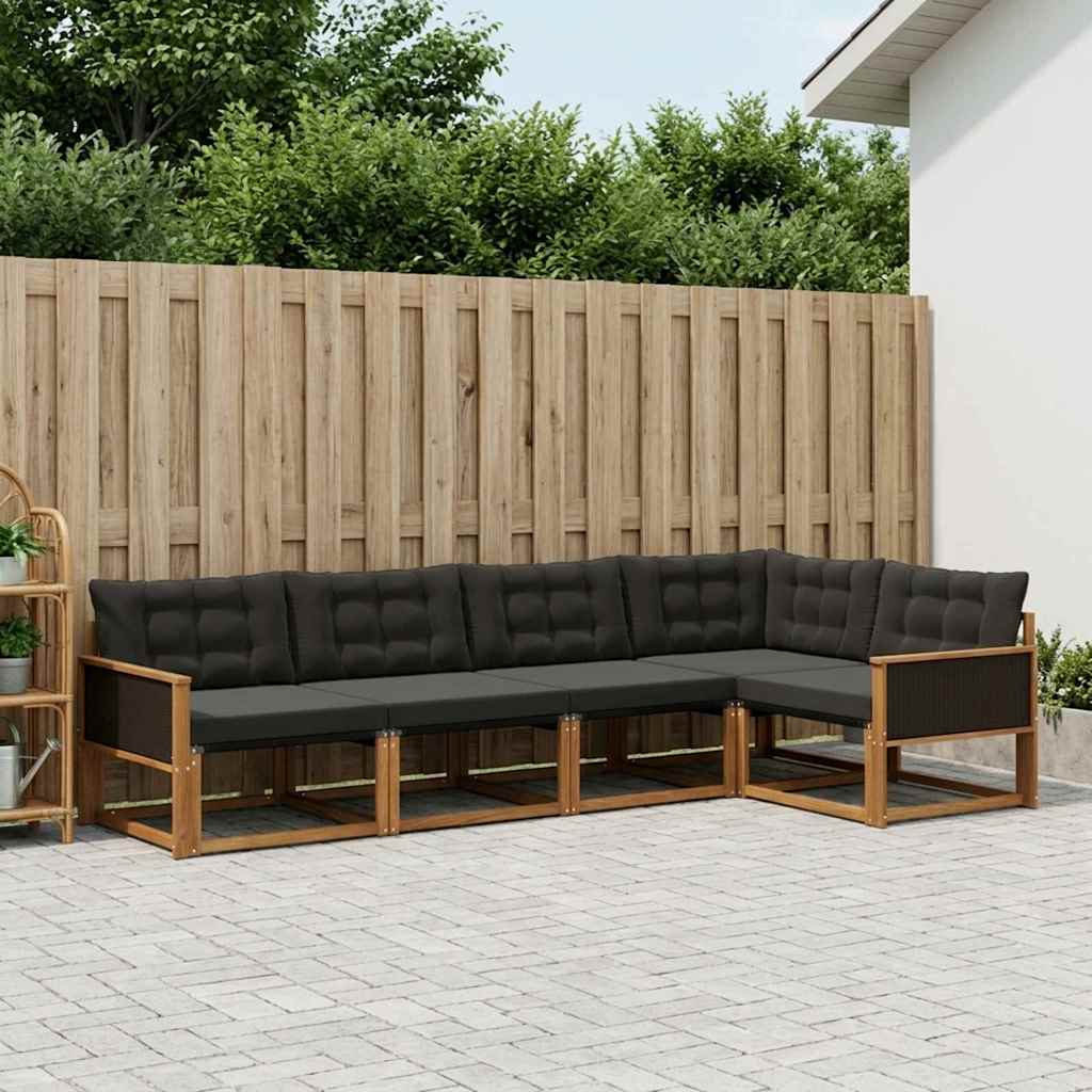 vidaXL Conjunto de sofás de exterior 5 uds. Natural y negro
