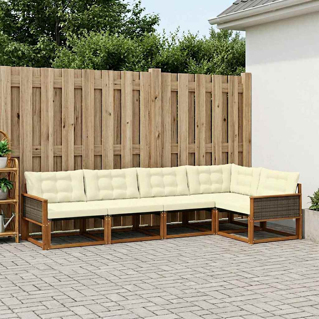 vidaXL Conjunto de sofás de exterior 5 uds. Natural y Crema