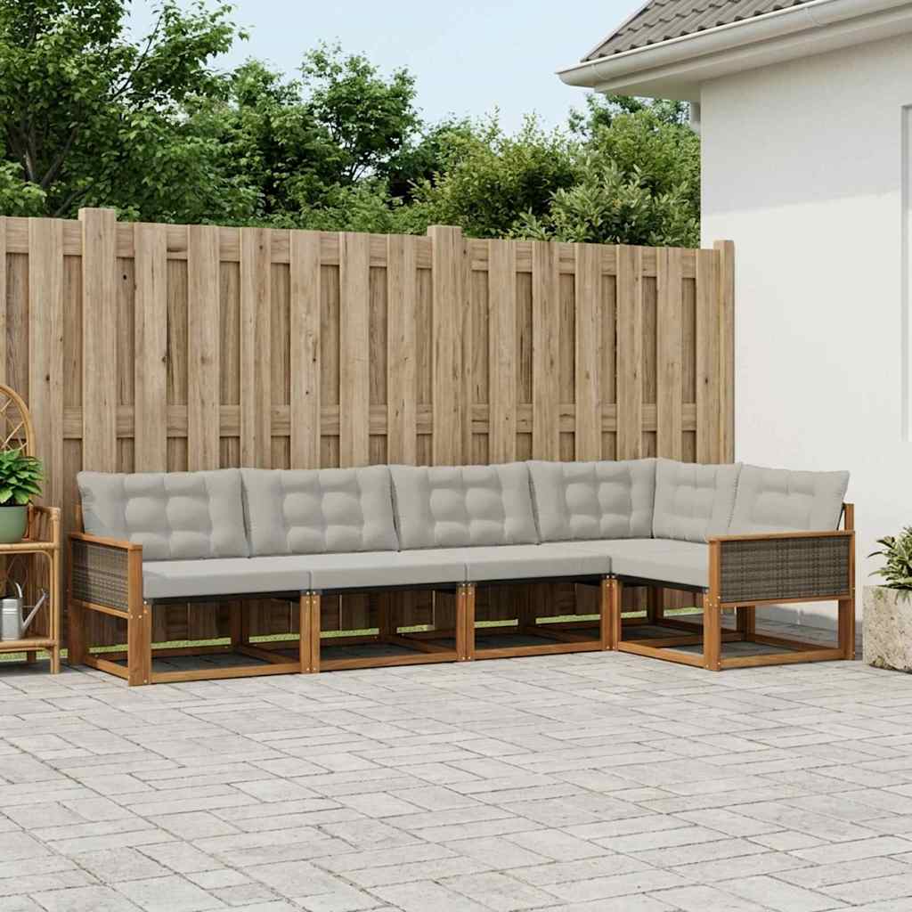 vidaXL Conjunto de sofás de exterior 5 uds. Natural y Gris Claro