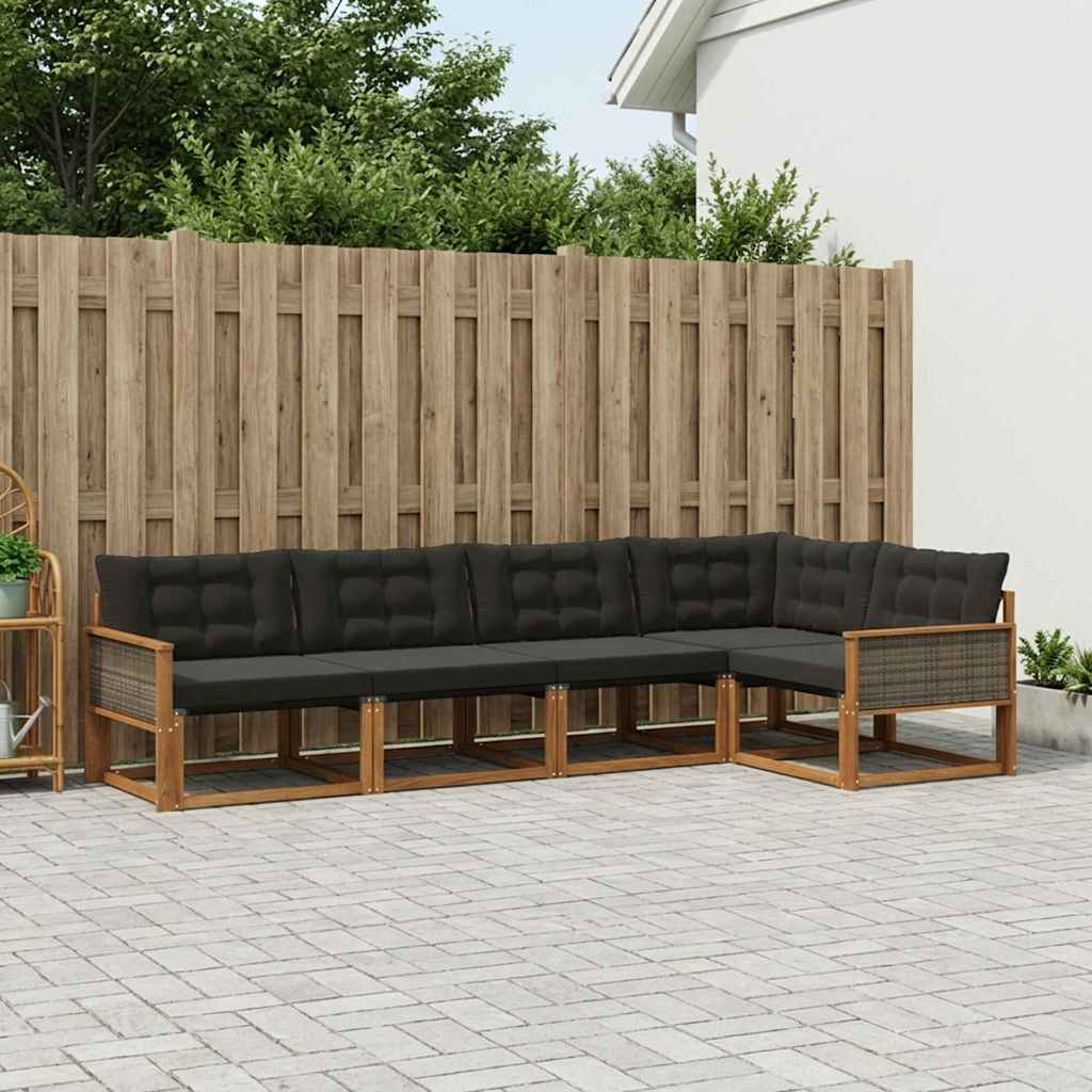 vidaXL Conjunto de sofás de exterior 5 uds. Natural y negro