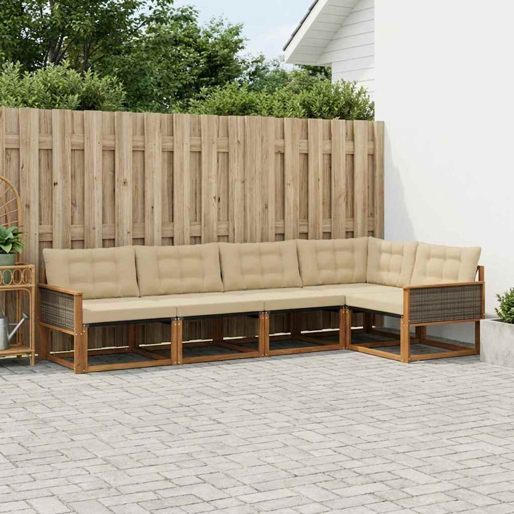 vidaXL Conjunto de sofás de exterior 5 uds. Natural y Beige