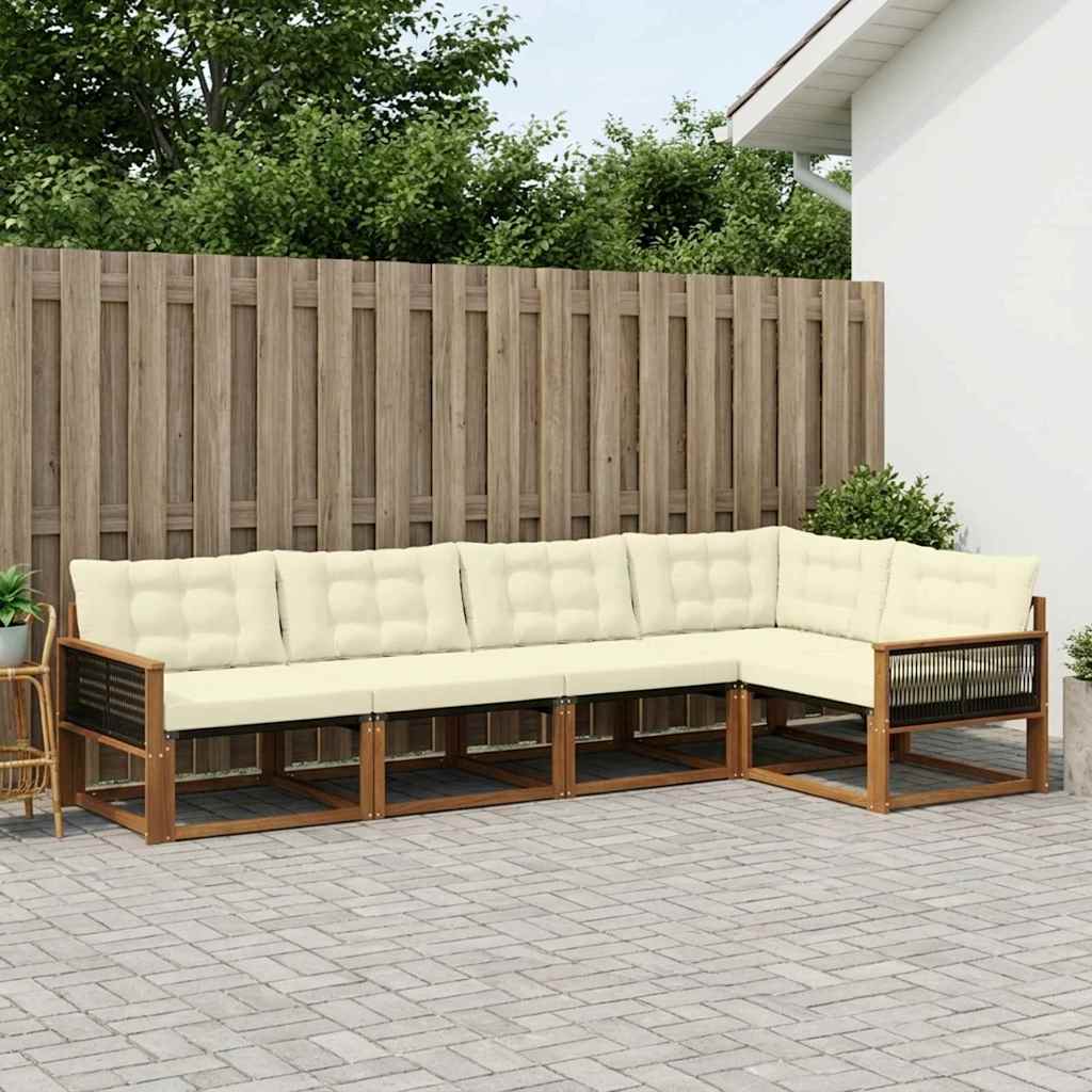 vidaXL Conjunto de sofás de exterior 5 uds. Natural y Crema
