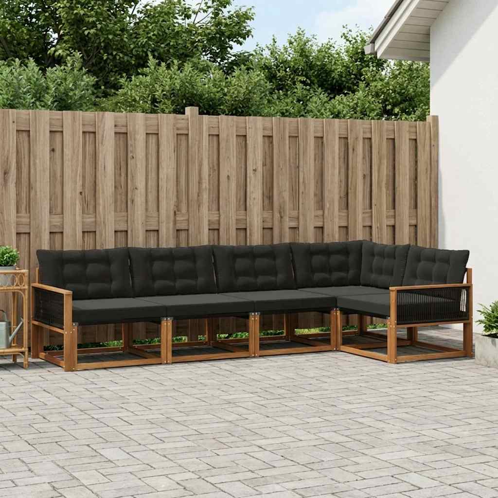 vidaXL Conjunto de sofás de exterior 5 uds. Natural y negro