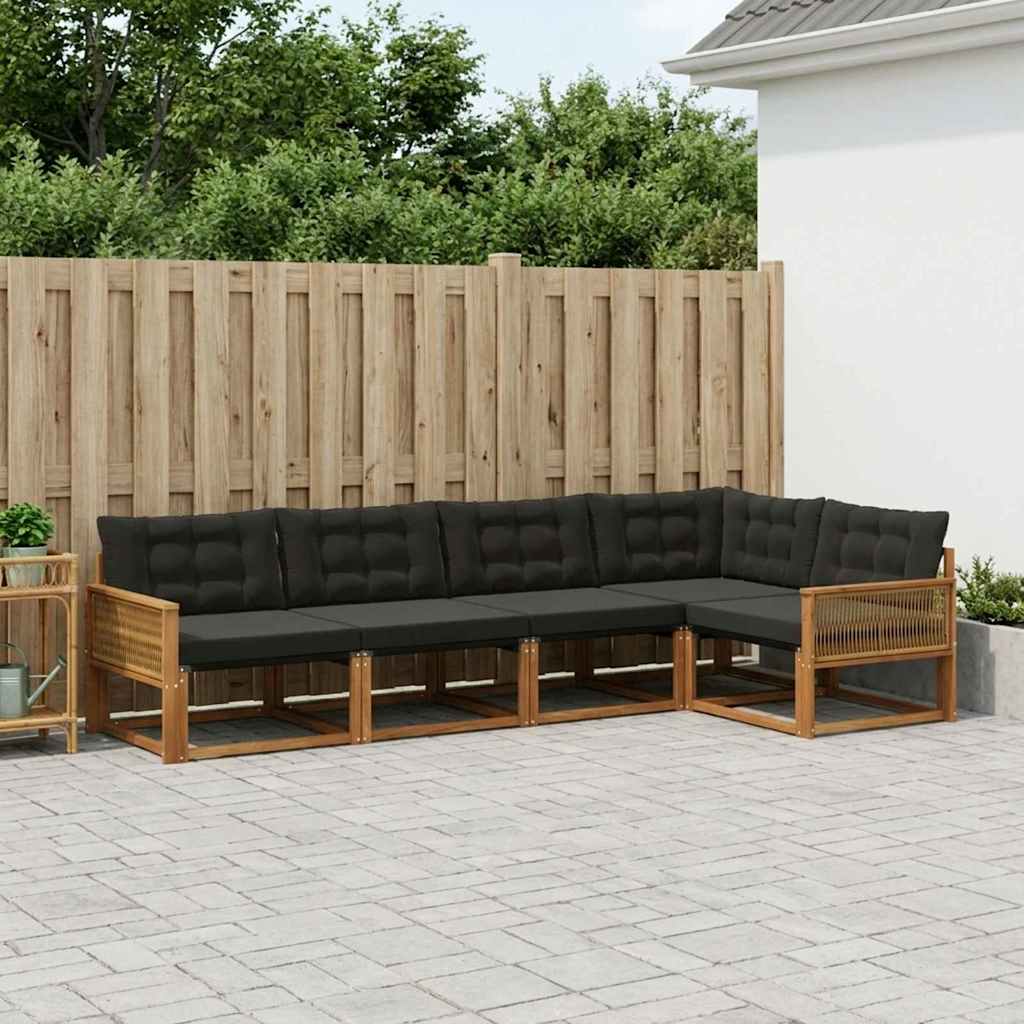 vidaXL Conjunto de sofás de exterior 5 uds. Natural y negro