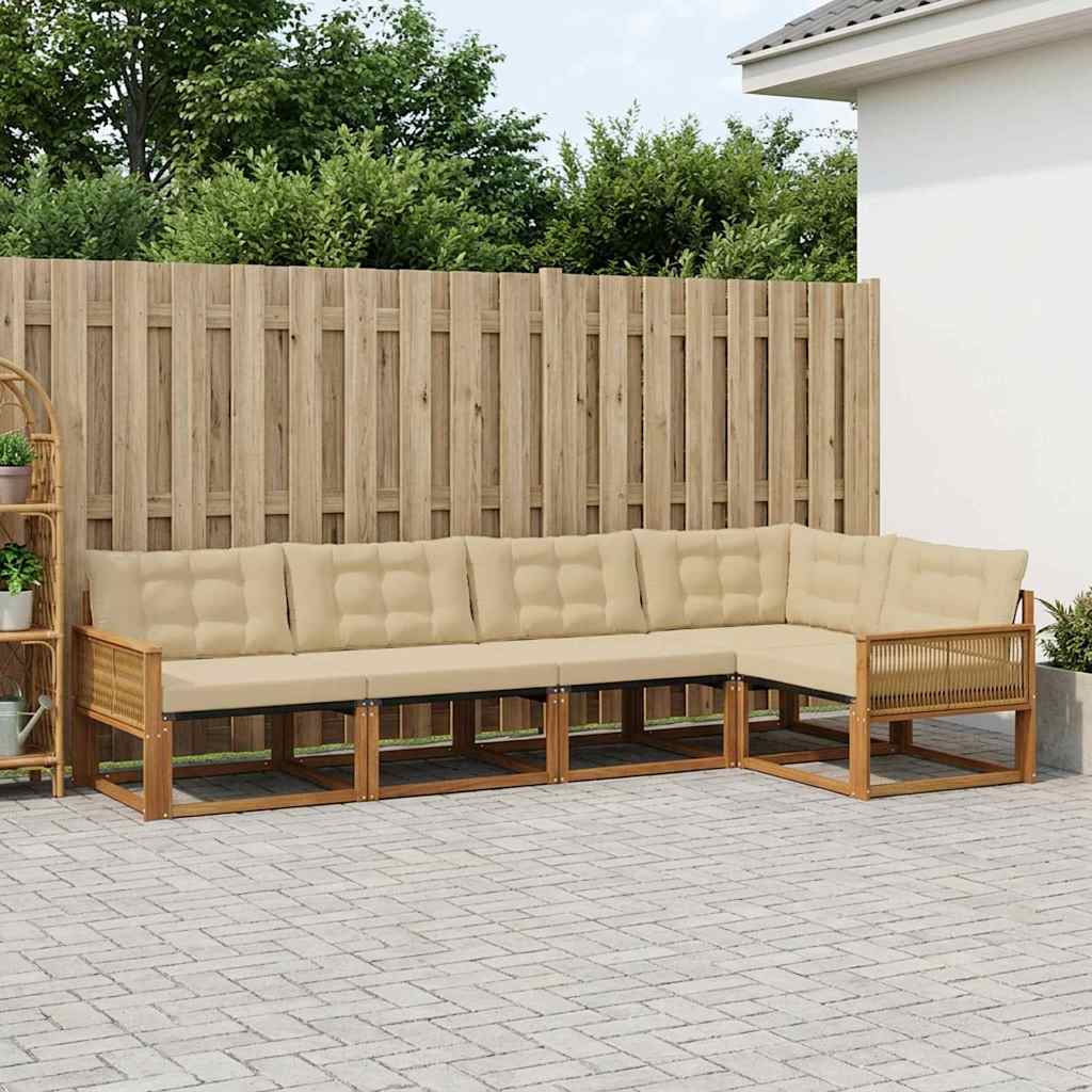 vidaXL Conjunto de sofás de exterior 5 uds. Natural y Beige