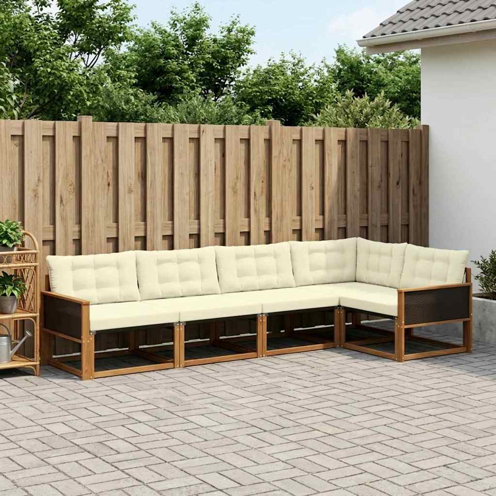 vidaXL Conjunto de sofás de exterior 6 uds. Natural y Crema