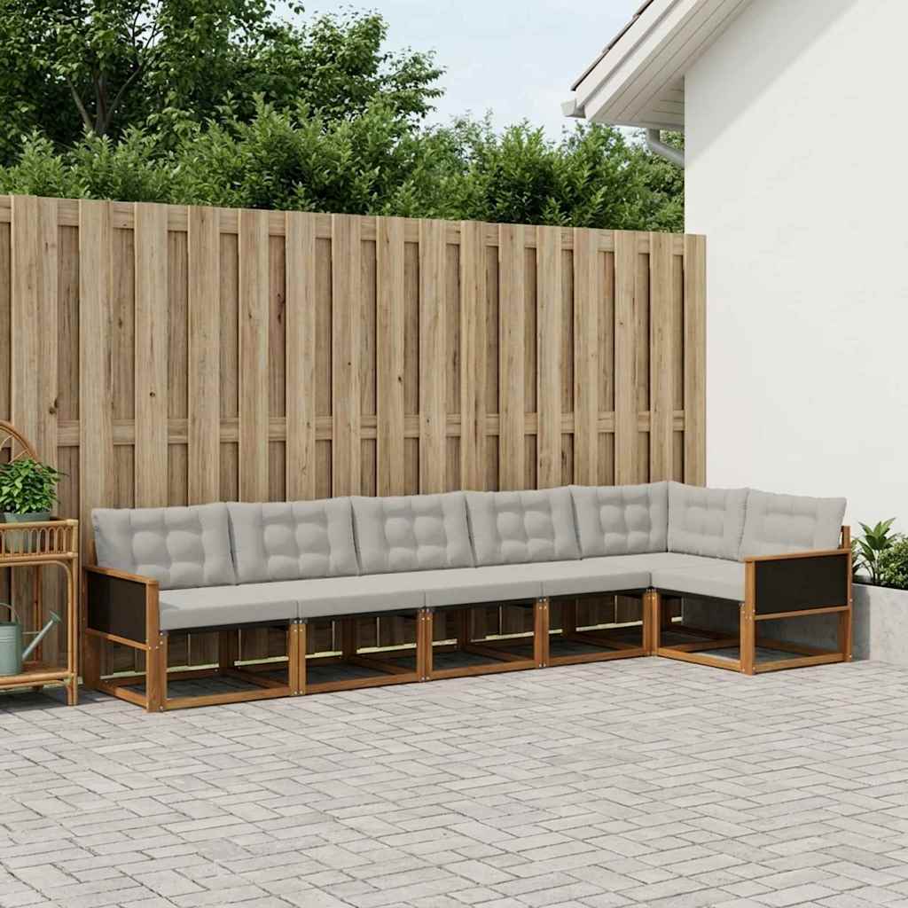 vidaXL Conjunto de sofás de exterior 6 uds. Natural y Gris Claro