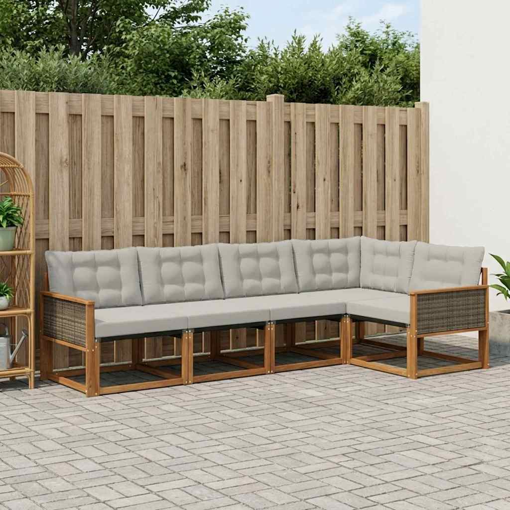 vidaXL Conjunto de sofás de exterior 6 uds. Natural y Gris Claro