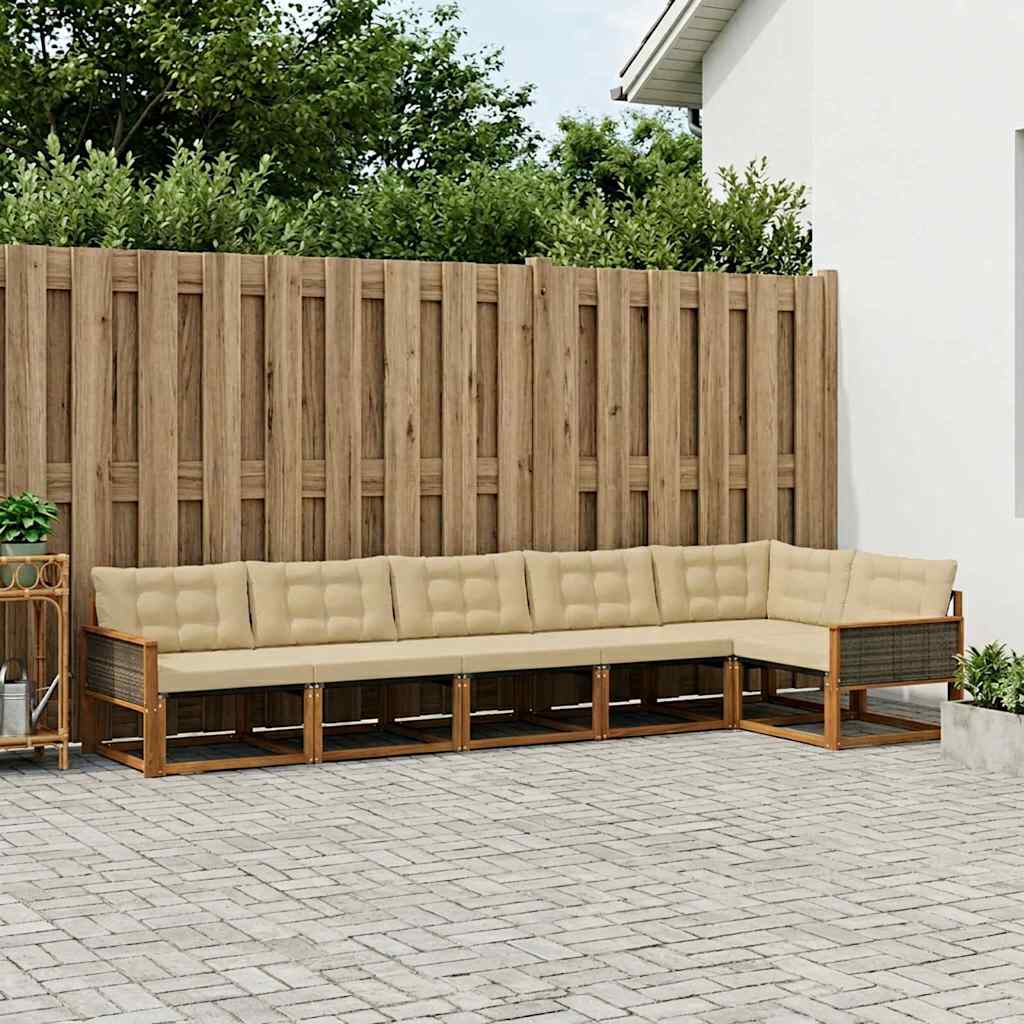 vidaXL Conjunto de sofás de exterior 6 uds. Natural y Beige