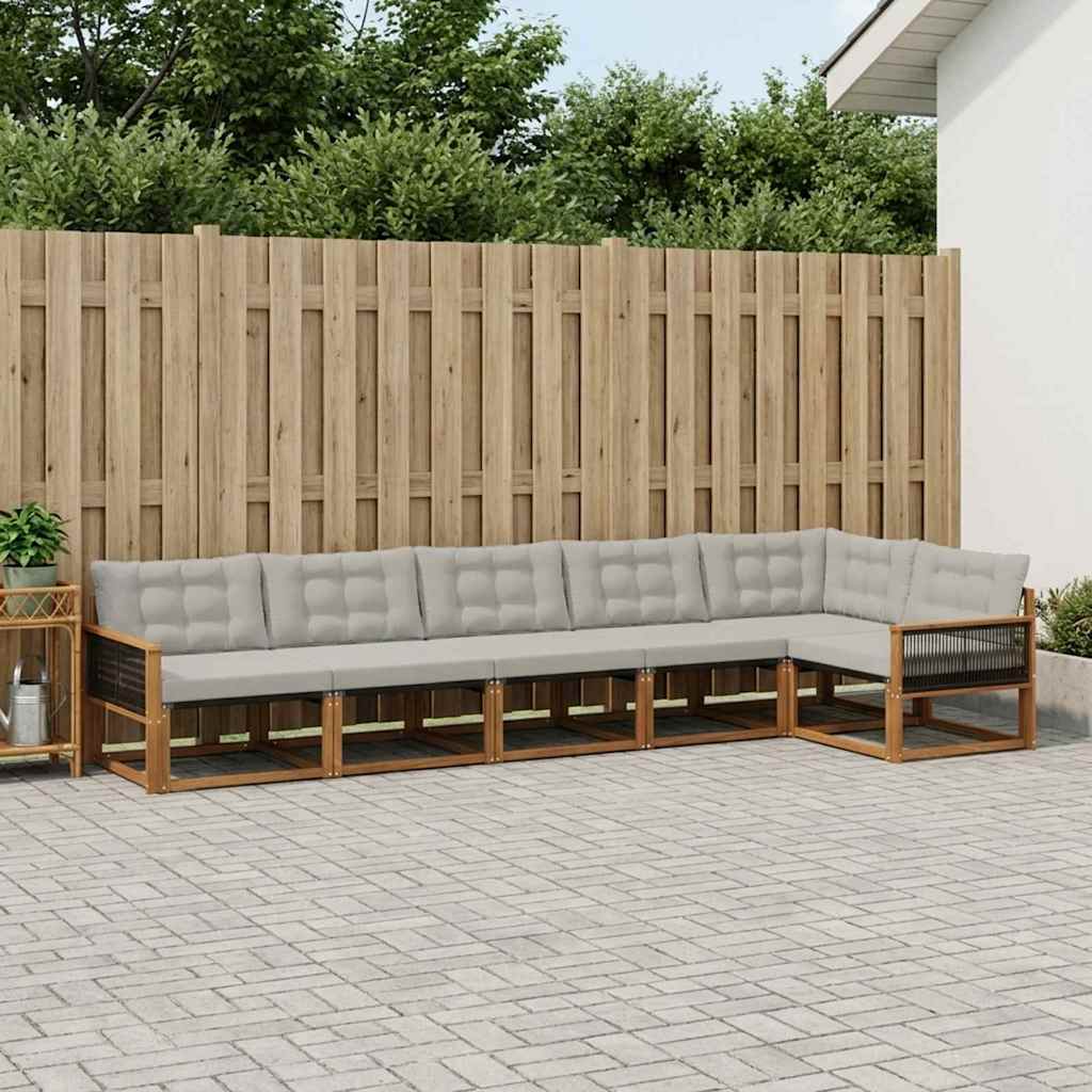 vidaXL Conjunto de sofás de exterior 6 uds. Natural y Gris Claro