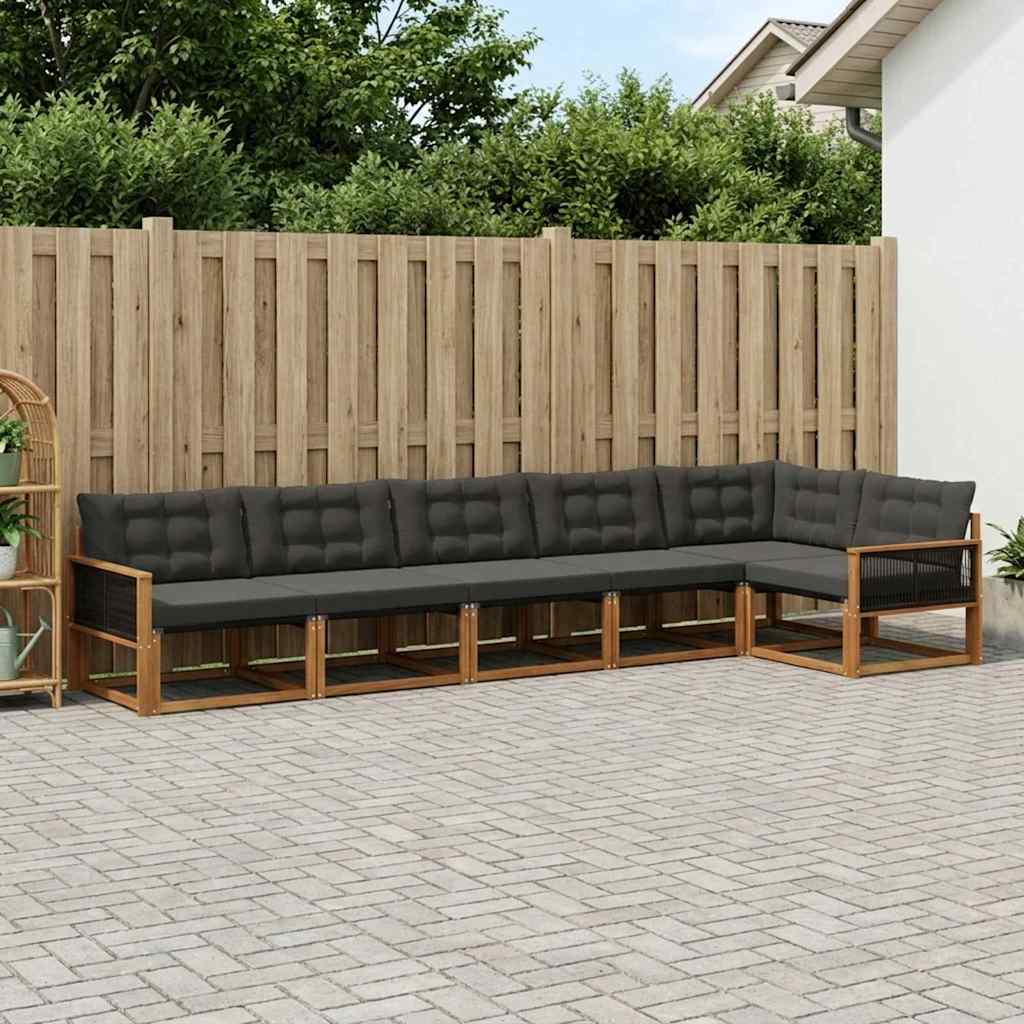 vidaXL Conjunto de sofás de exterior 6 uds. Natural y negro