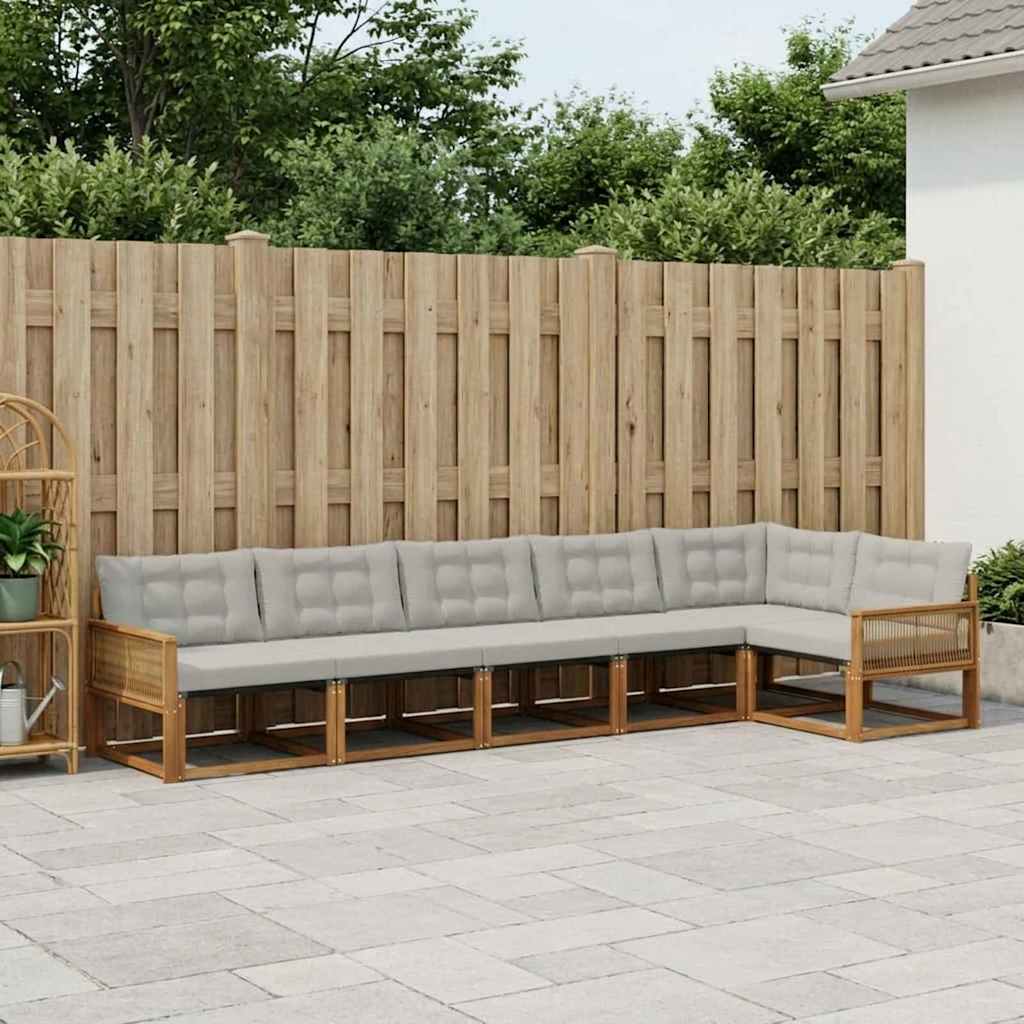 vidaXL Conjunto de sofás de exterior 6 uds. Natural y Gris Claro