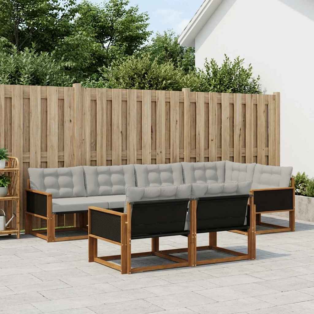 vidaXL Conjunto de sofás de exterior 7 uds. Natural y Gris Claro