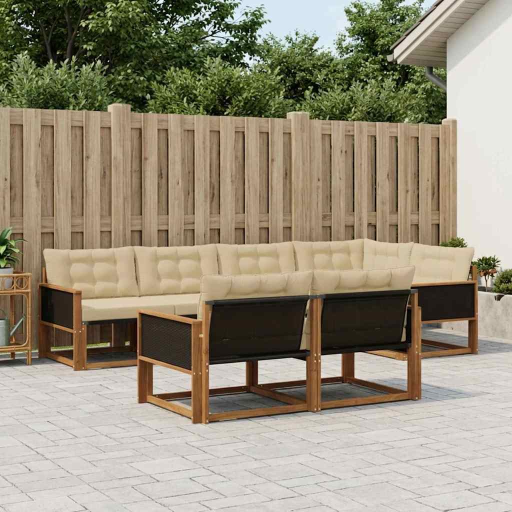 vidaXL Conjunto de sofás de exterior 7 uds. Natural y Beige
