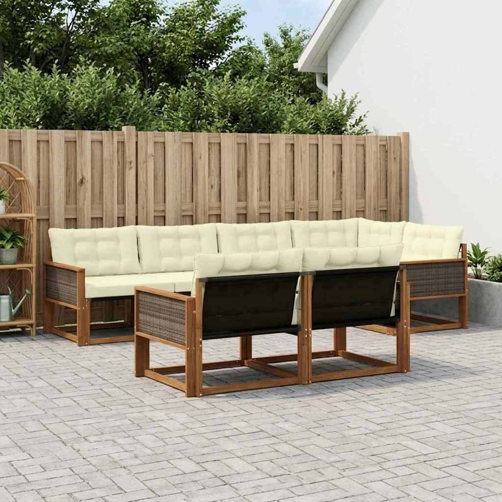 vidaXL Conjunto de sofás de exterior 7 uds. Natural y Crema