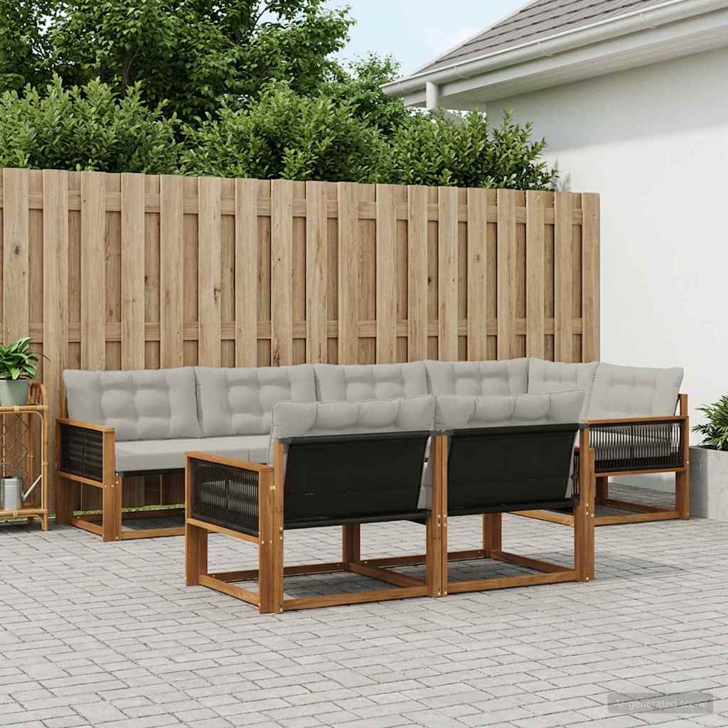 vidaXL Conjunto de sofás de exterior 7 uds. Natural y Gris Claro
