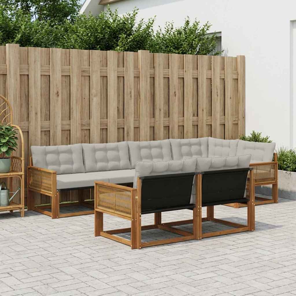 vidaXL Conjunto de sofás de exterior 7 uds. Natural y Gris Claro