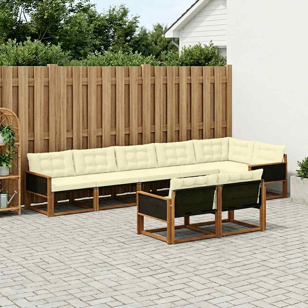 vidaXL Conjunto de sofás de exterior 8 uds. Natural y Crema