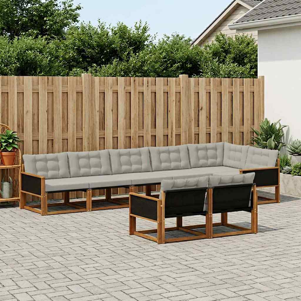 vidaXL Conjunto de sofás de exterior 8 uds. Natural y Gris Claro