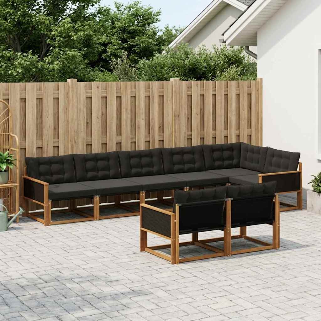 vidaXL Conjunto de sofás de exterior 8 uds. Natural y negro