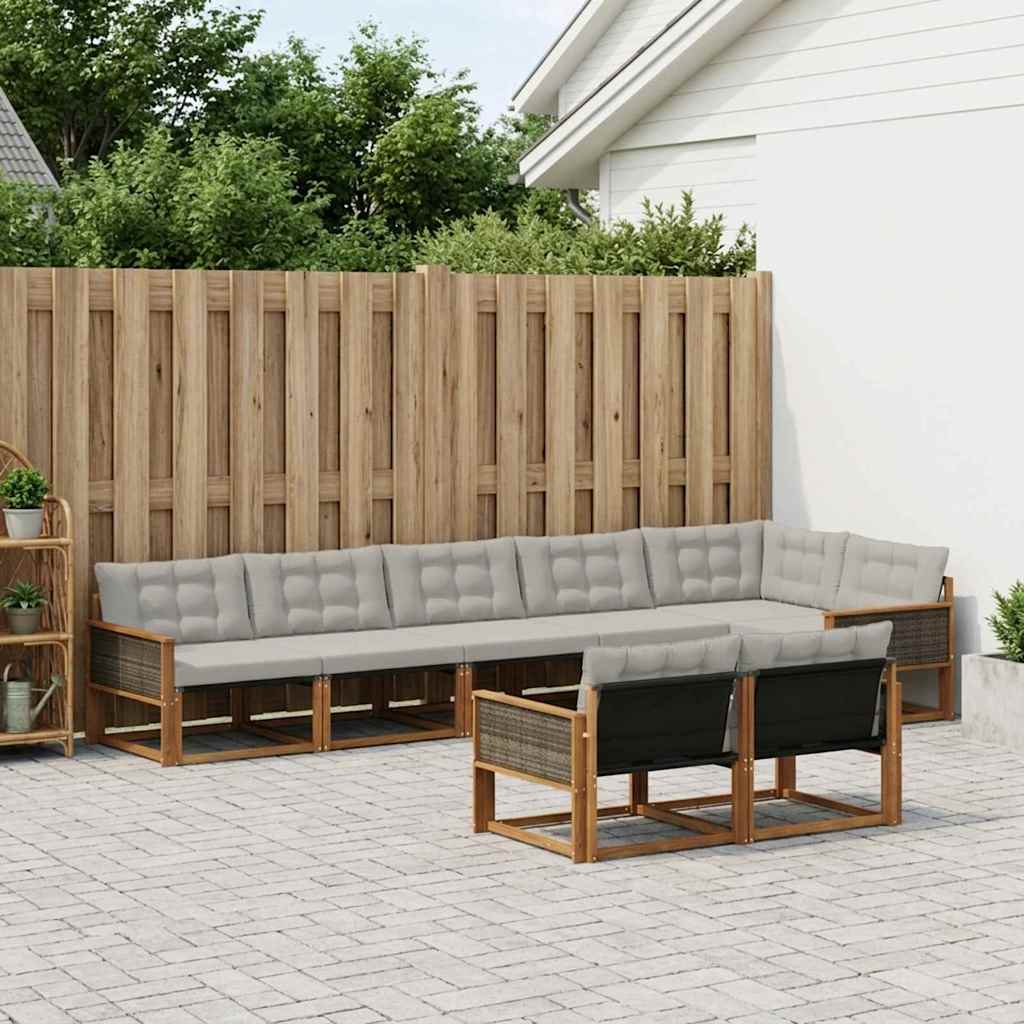vidaXL Conjunto de sofás de exterior 8 uds. Natural y Gris Claro