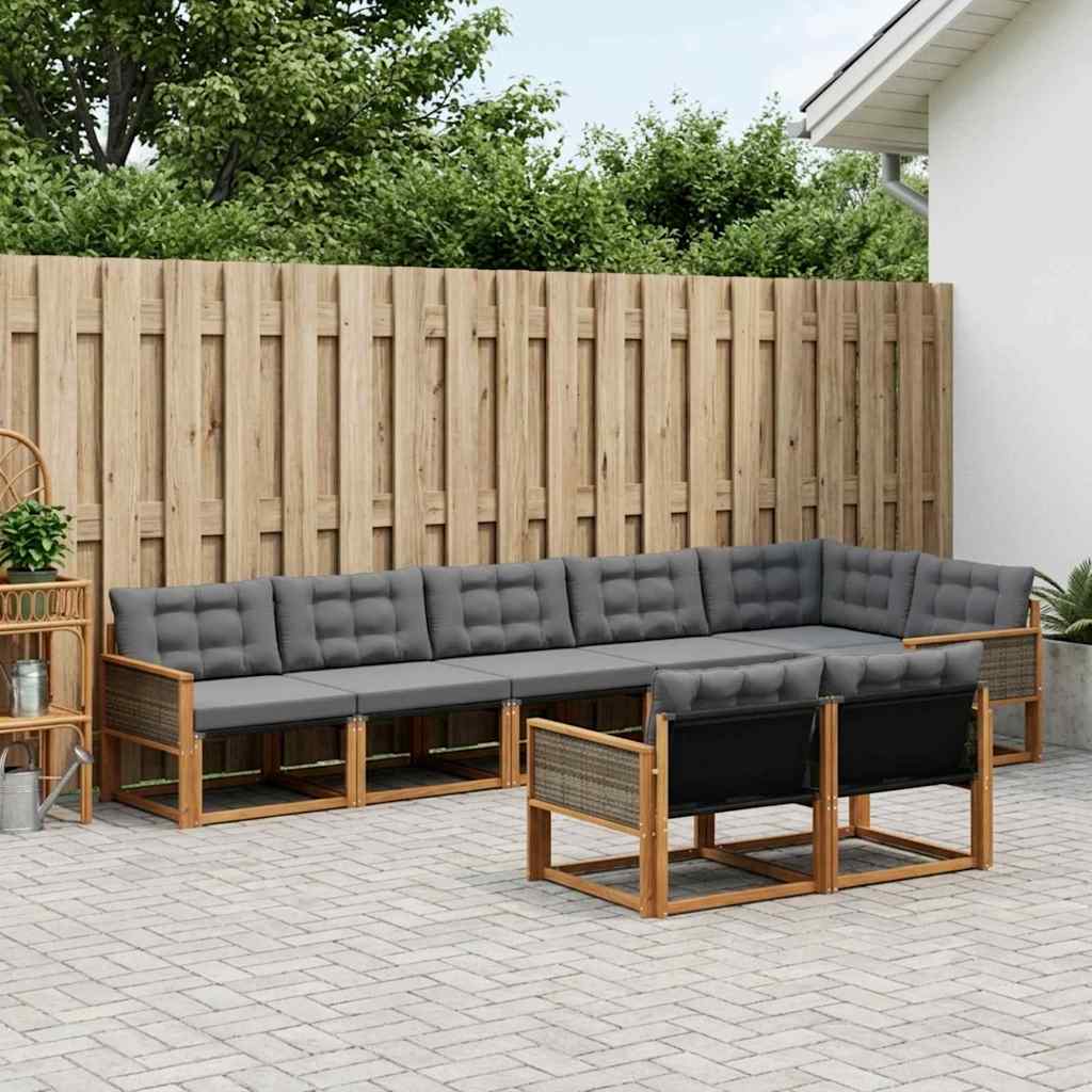 vidaXL Conjunto de sofás de exterior 8 uds. Natural y negro