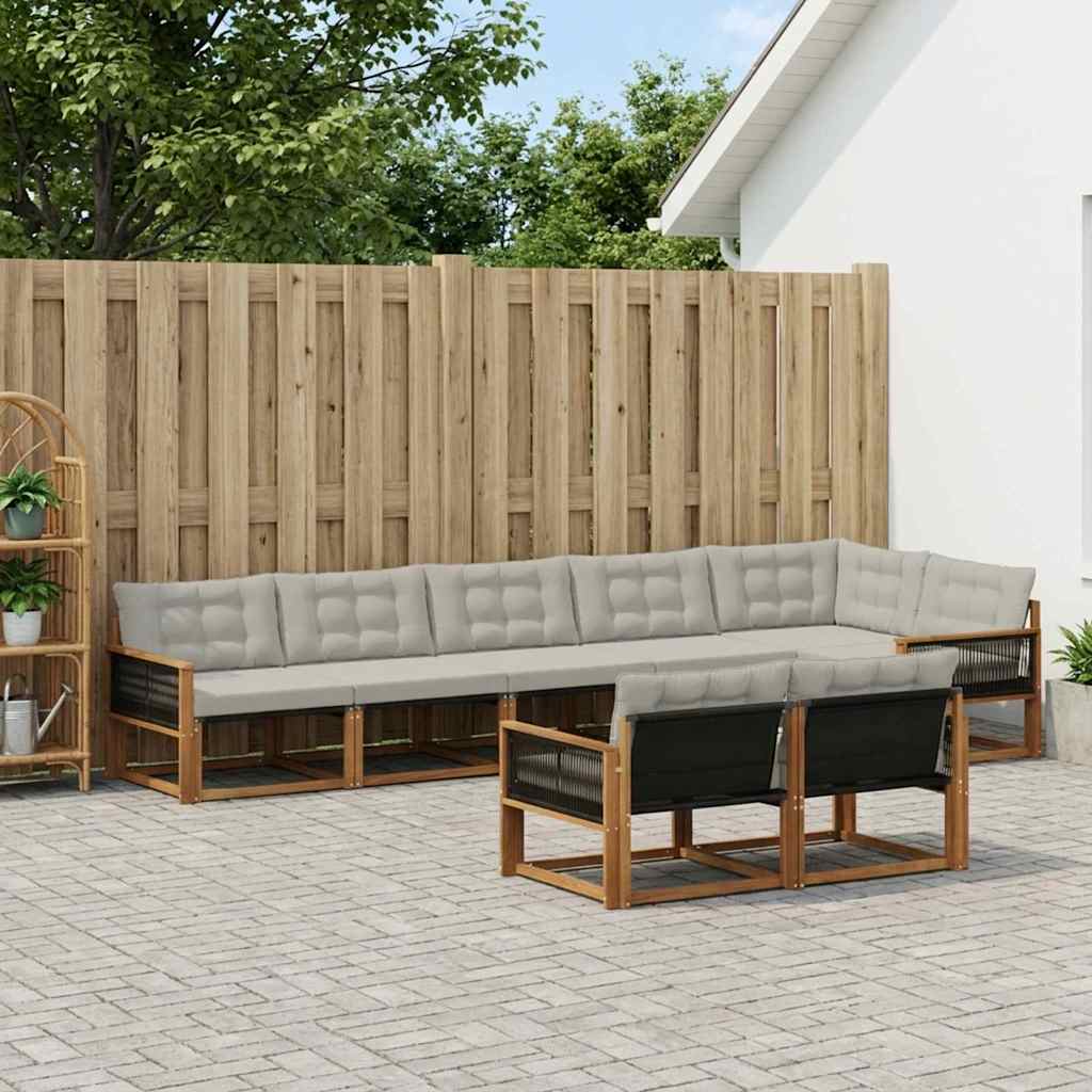 vidaXL Conjunto de sofás de exterior 8 uds. Natural y Gris Claro