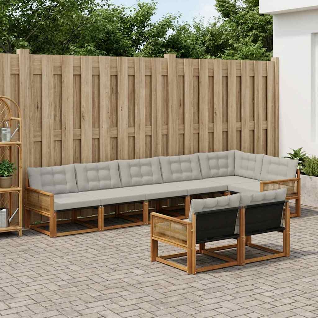 vidaXL Conjunto de sofás de exterior 8 uds. Natural y Gris Claro