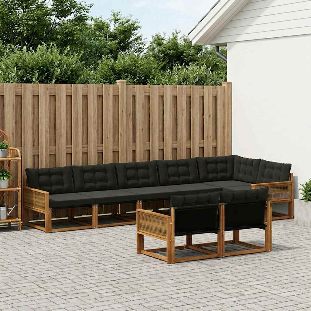 vidaXL Conjunto de sofás de exterior 8 uds. Natural y negro