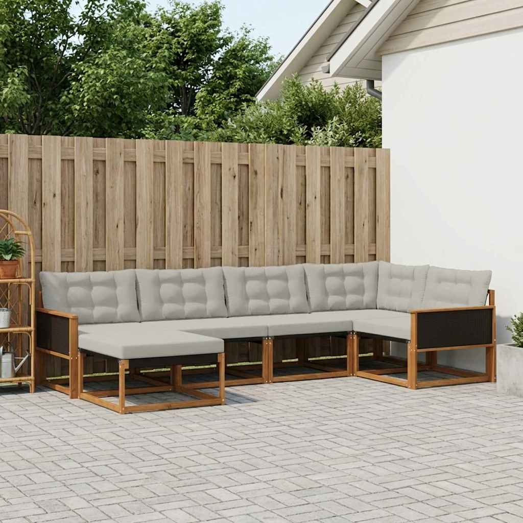vidaXL Conjunto de sofás de exterior 6 uds. Natural y Gris Claro