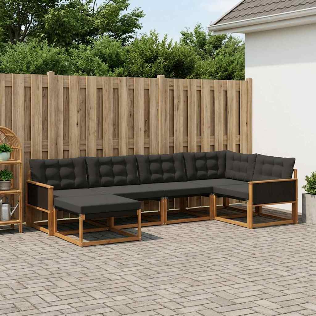 vidaXL Conjunto de sofás de exterior 6 uds. Natural y negro