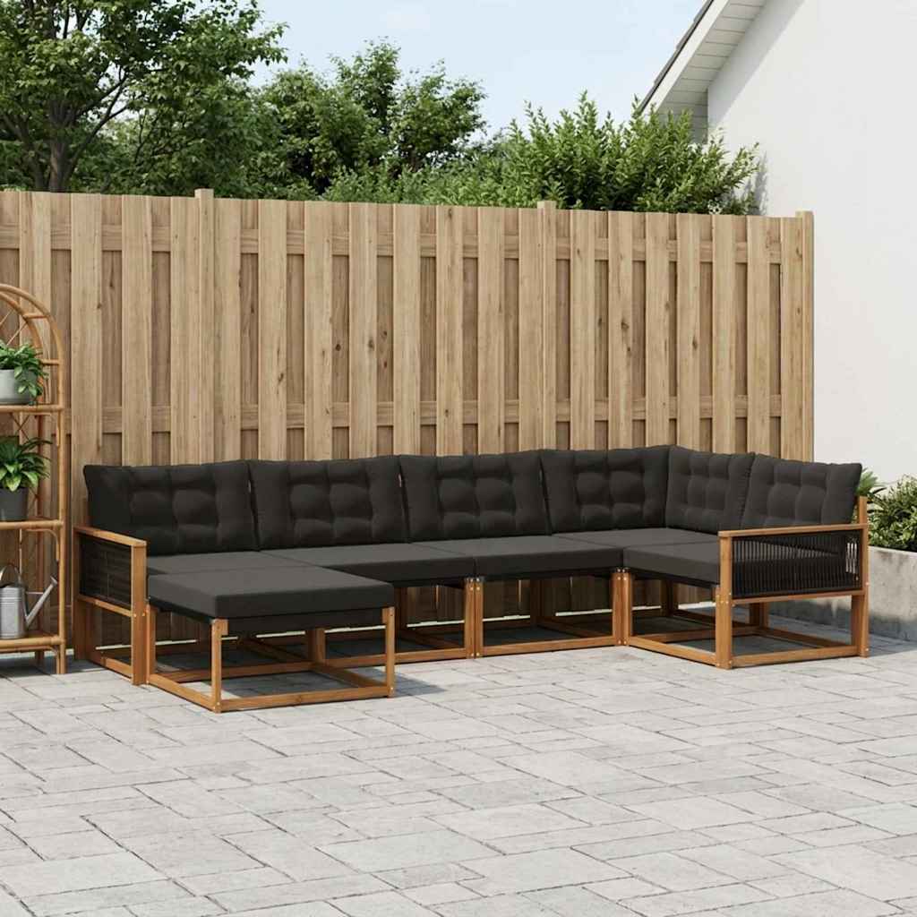 vidaXL Conjunto de sofás de exterior 6 uds. Natural y negro