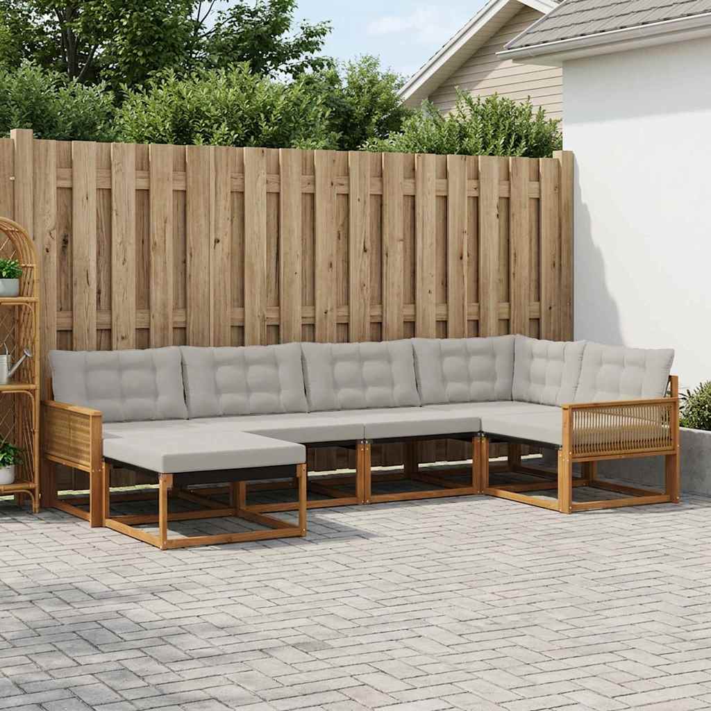 vidaXL Conjunto de sofás de exterior 6 uds. Natural y Gris Claro