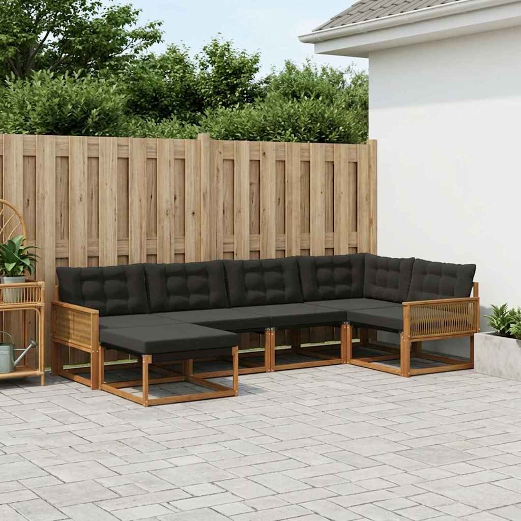 vidaXL Conjunto de sofás de exterior 6 uds. Natural y negro