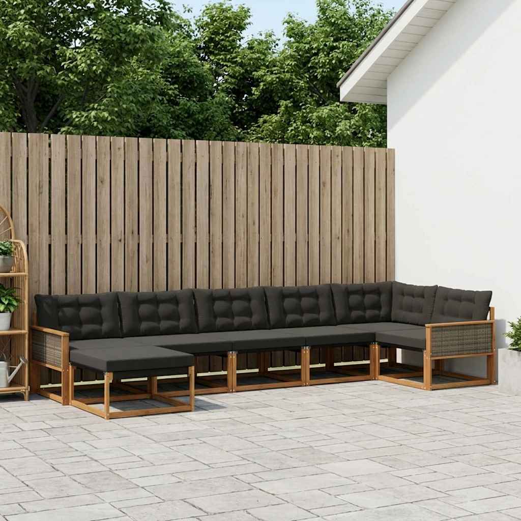 vidaXL Conjunto de sofás de exterior 7 uds. Natural y negro