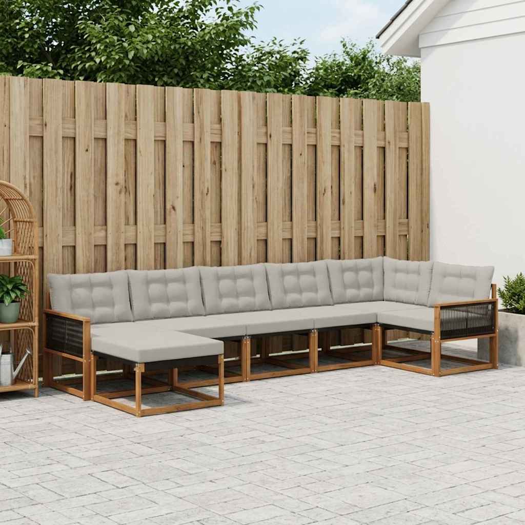 vidaXL Conjunto de sofás de exterior 7 uds. Natural y Gris Claro
