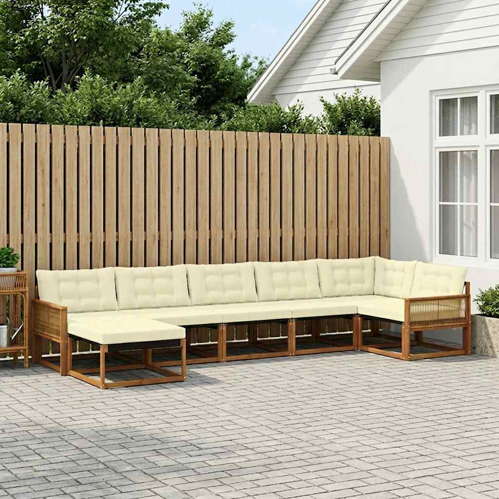 vidaXL Conjunto de sofás de exterior 7 uds. Natural y Crema
