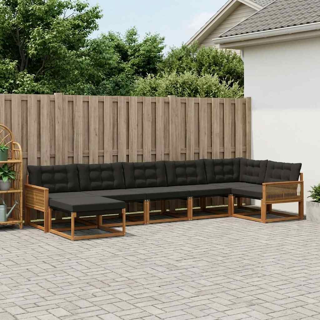 vidaXL Conjunto de sofás de exterior 7 uds. Natural y negro