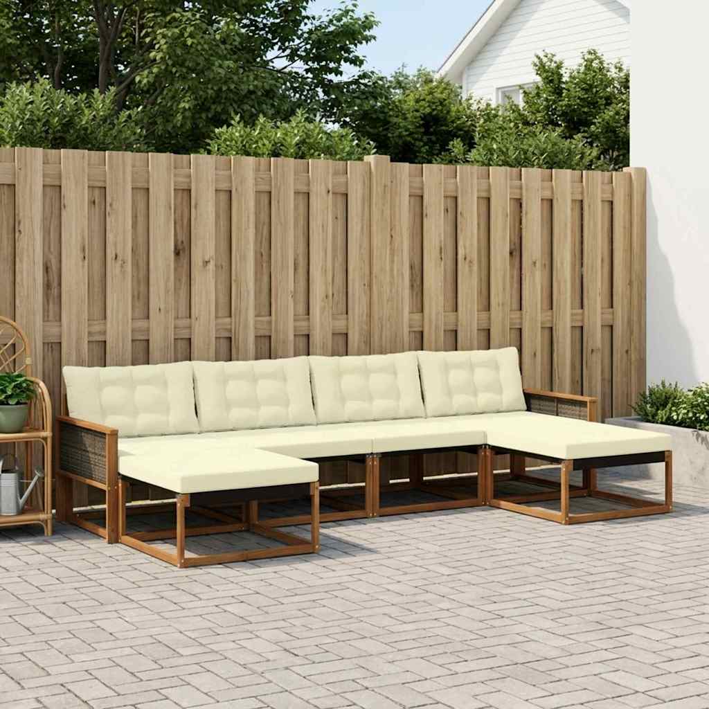 vidaXL Conjunto de sofás de exterior 6 uds. Natural y Crema