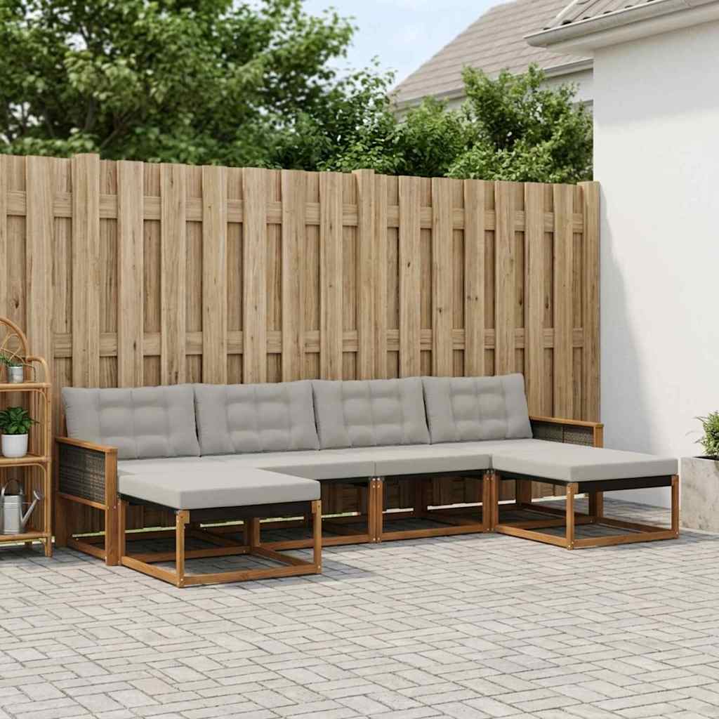 vidaXL Conjunto de sofás de exterior 6 uds. Natural y Gris Claro
