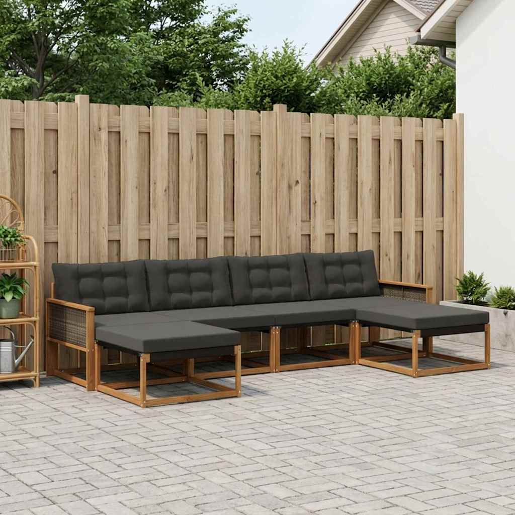 vidaXL Conjunto de sofás de exterior 6 uds. Natural y negro
