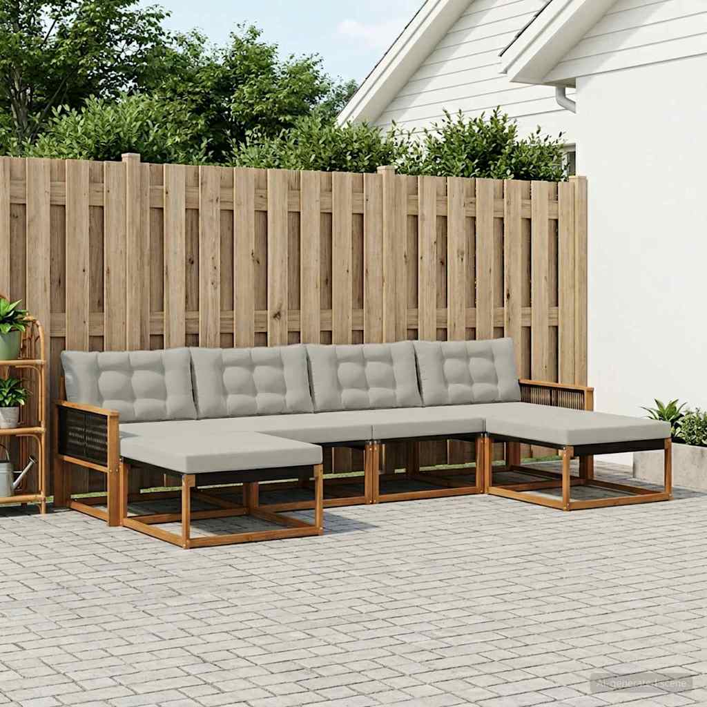 vidaXL Conjunto de sofás de exterior 6 uds. Natural y Gris Claro